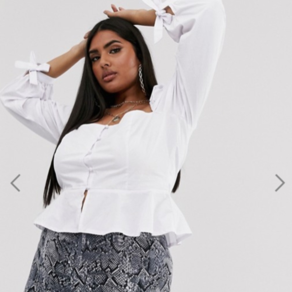 Missguided Plus square neck peplum blouse with tie